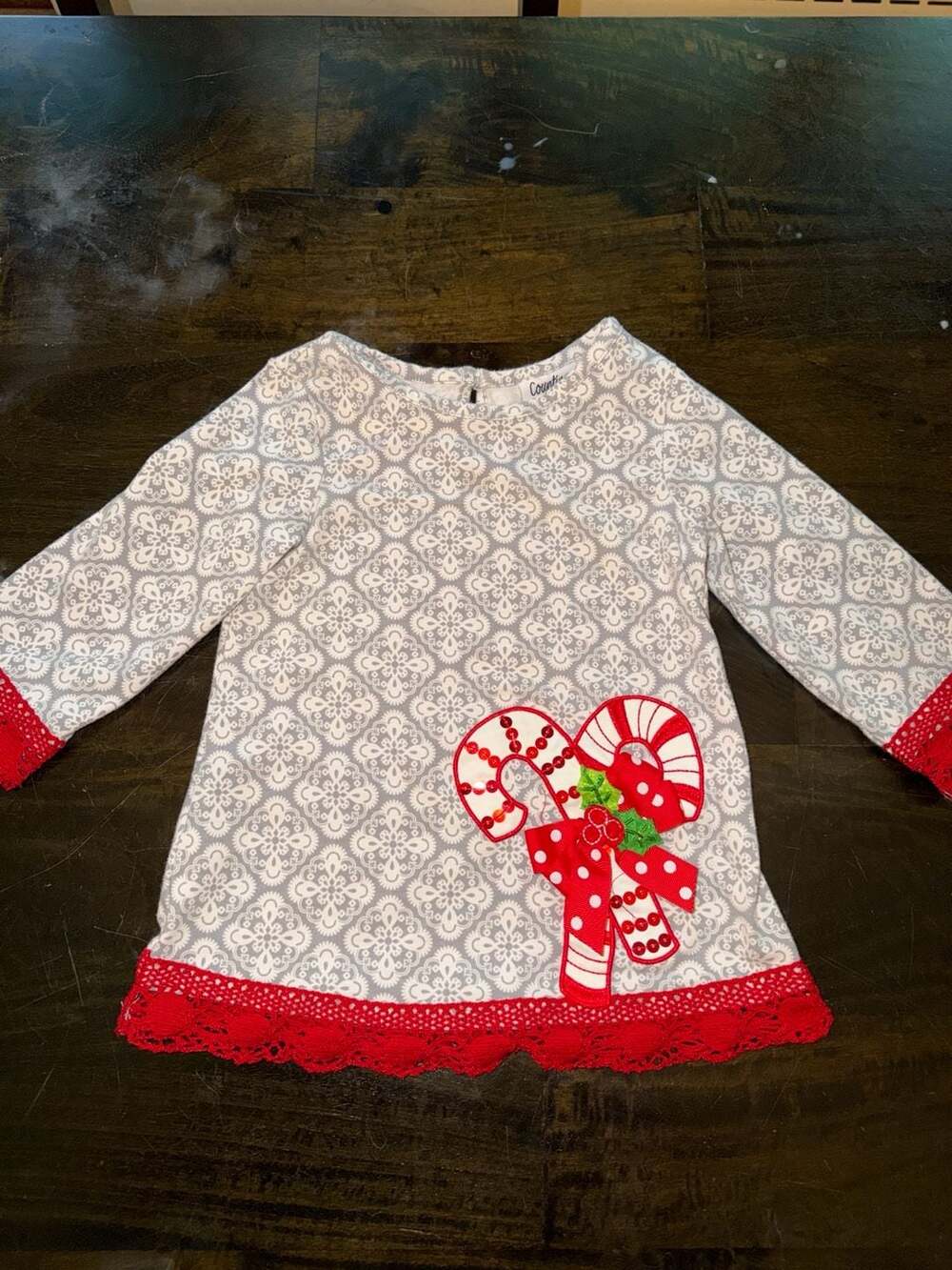 Counting Daisies Little Girls Candy Cane Grey Patterned Tunic dress Size 24M